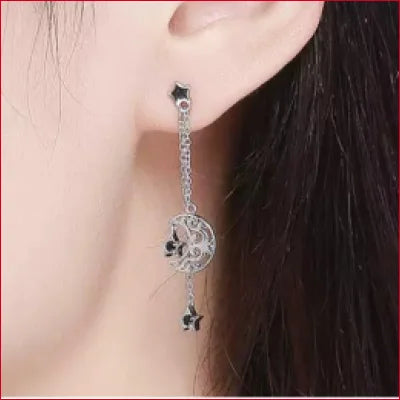 Star Moon Dangle Stud Earrings Hypoallergenic 925 Sterling Silver