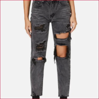 Dark Grey Destroyed Straight Leg Jeans with rips for a sleek street look and crotch zipper