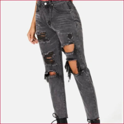 Dark Grey Destroyed Straight Leg Jeans featuring rips, tears, and a crotch zipper