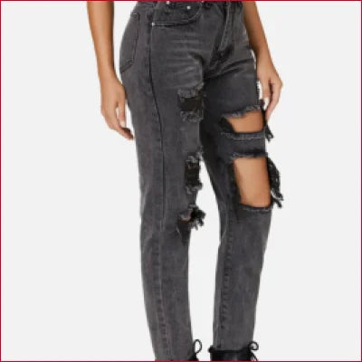 Dark Grey Destroyed Straight Leg Jeans with Rips and Frayed Edges for Urban Style