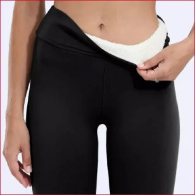 Black leggings with a white waistband, showcasing Soft Velvet Winter style and comfort