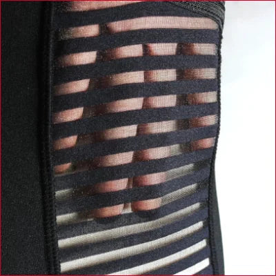 Striped fabric of Black Thong Leggings for workout fitness with sheer and opaque bands