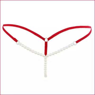 Red faux pearls thong G-String Bridal Lingerie featuring elegant pearl string detail