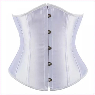 White Lustre Satin Underbust Corset with metal button closures for hourglass curves