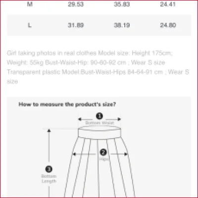 Diagram illustrating how to measure waist, length, and hip for Vegan Faux Leather Skirt