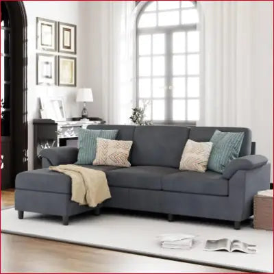 Gray Velvet Fabric Sofa Bed with Throw Pillows and Adjustable Angles for Small Spaces