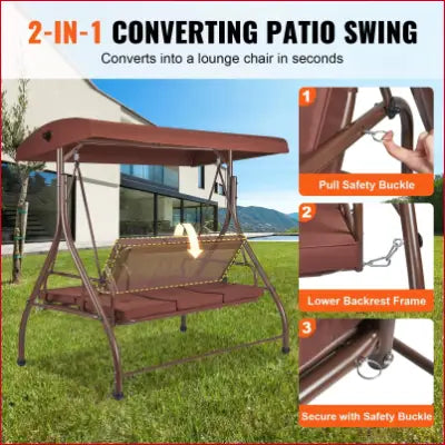 VEVOR 3-Seat Patio Swing Chair with Adjustable Canopy for Backyard Relaxation