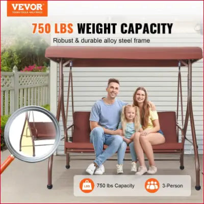 VEVOR 3-Seat Canopy Swing Chair for patio, balcony, or poolside with removable cushion