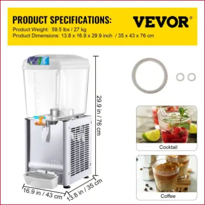 Beverage dispenser dimensions and specs for VEVOR Commercial Beverage Dispenser