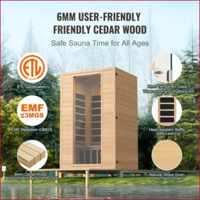 VEVOR Far Infrared Wooden Sauna showcases a durable Cedar wood design for home sauna spa use