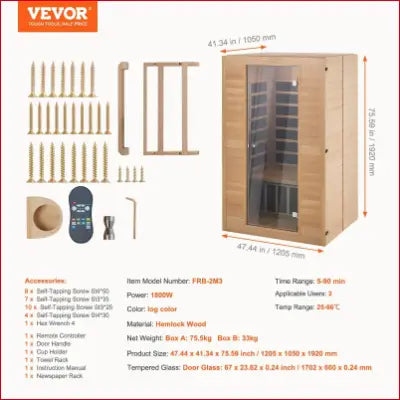 Infrared wooden sauna kit VEVOR Far Infrared for home sauna spa, ideal for daily maintenance