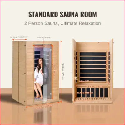 Two-person infrared wooden sauna dimensions for VEVOR home sauna spa 1800W