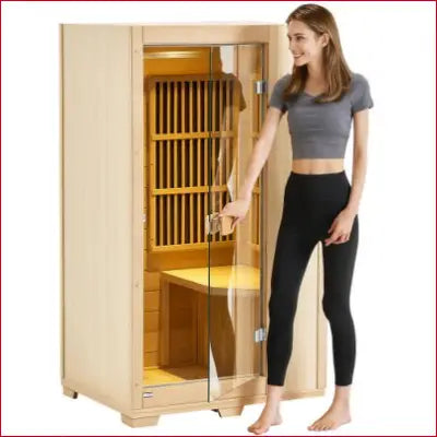 Wooden sauna with glass door in VEVOR Far Infrared Wooden Sauna for home sauna spa use