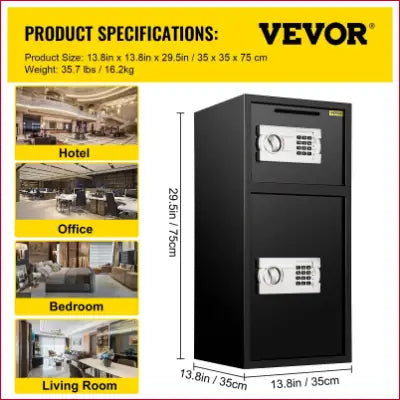 Black double door security safe box with digital lock, VEVOR Large Double Door model