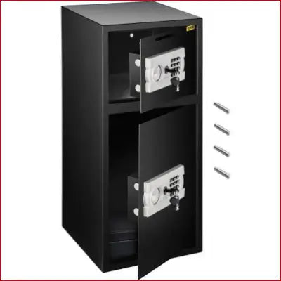 Black double-door security safe box by VEVOR for money, jewelry, and valuables