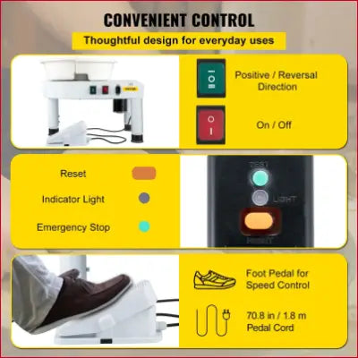 Control features of VEVOR Pottery Wheel 11In Ceramic Wheel Machine with foot pedal