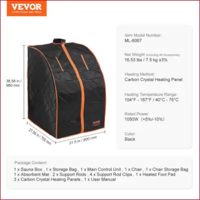 Portable VEVOR Sauna Blanket for Detoxification and relaxation in a 1050W sauna tent