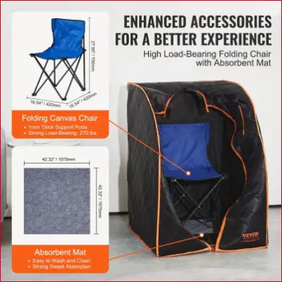 VEVOR Sauna Blanket - 1050W Portable Sauna Tent with folding chair and absorbent mat