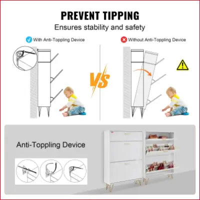 Anti-tipping shoe storage comparison for VEVOR Shoe Cabinet with 3 flip drawers