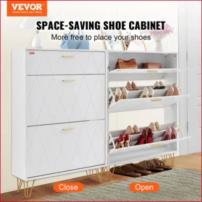 White space-saving VEVOR Shoe Cabinet featuring 3 flip drawers for efficient shoe storage