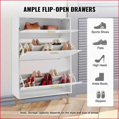 White VEVOR Shoe Cabinet with 3 Flip Drawers for stylish shoe storage organization