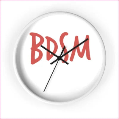 White clock face with BDSM in red, a unique high quality wall clock for stylish decor