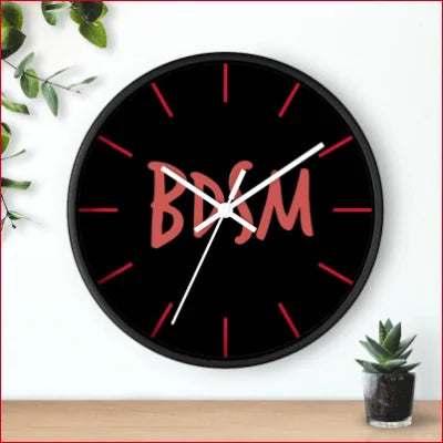 Wall clock with BDM in red on black face, perfect for unique high quality home decor