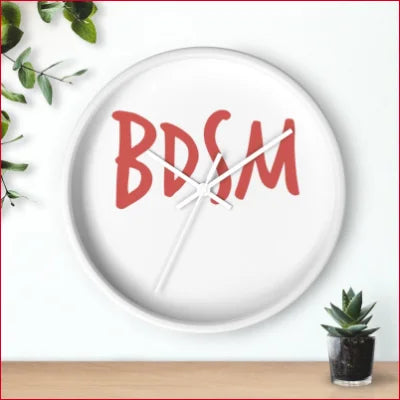 White circular high quality wall clock featuring BDSM in red for stylish home decor