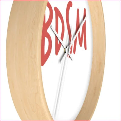 Unique high quality wall clock featuring BOSH in red with a stylish wooden frame