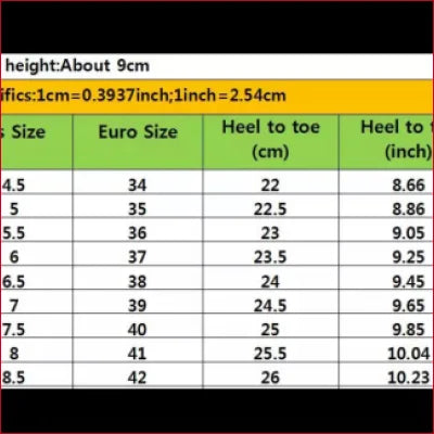 Shoe size conversion chart for Elegant Wedding Bridal Shoes in White and Pink