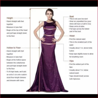 Purple evening gown with body measurement guide for Turkey Istanbul wedding dress sizes