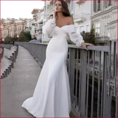 Wedding Dresses Long Puffy Sleeves Bridal Gown