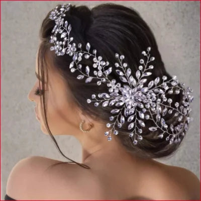 Intricate crystal and pearl bridal headdress wedding accessory for elegant updo hairstyle