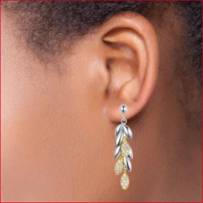 Dangling sterling silver hypoallergenic wheat leaves zircon drop earrings in gold and silver tones