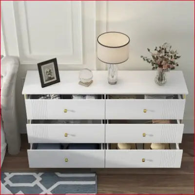 White six-drawer standard dresser perfect for storing wedding dress and other items