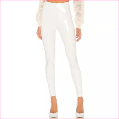 Person wearing White Disco Pants Faux Leather Leggings showcasing stylish fashion