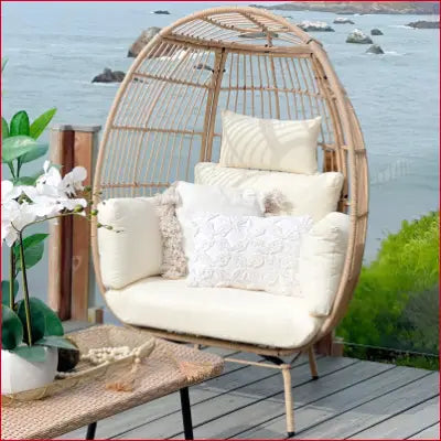 Wicker egg chair outdoor oversized lounger with cushions for patio and indoor use