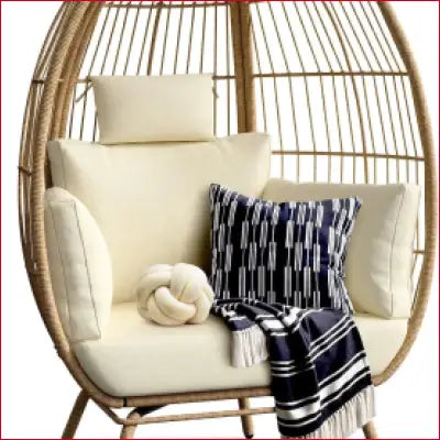 Wicker egg chair outdoor oversized lounger with cushions for patio and indoor use