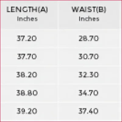 Table of length and waist measurements for Ultra-Stylish Abstract Leggings