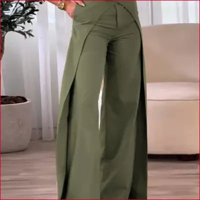 Women’s Pants 2025 New Fashion Women’s Casual Bottom High Waist Overlap Asymmetrical Wide Leg Pants Elegant Solid Female Trouser - army