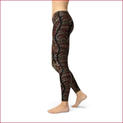 Dreamtime Artwork Leggings in durable fabric blend with brown and beige dotted pattern