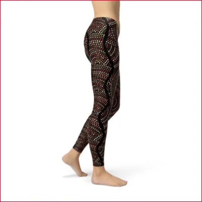 Patterned Dreamtime Artwork Leggings in durable fabric blend featuring brown and beige design