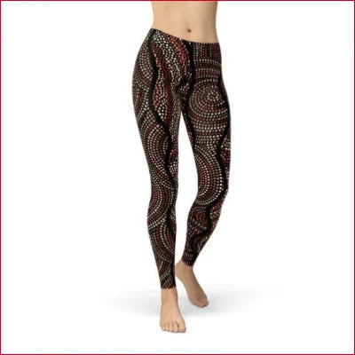 Patterned Dreamtime Artwork leggings in durable fabric blend with swirling dot designs