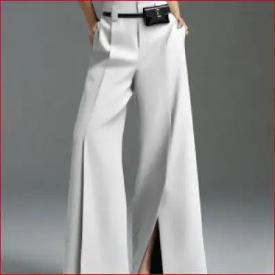 Yeezzi Urban Female Suit Pants 2025 New Fashion Black White Color Loose Straight Pant High-Waisted Pleated Split-Front Trousers