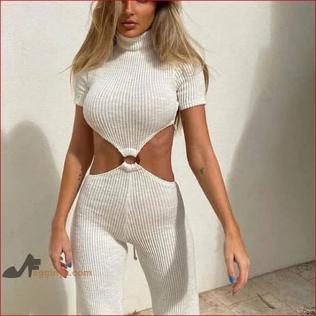 Backless Cutout Turtleneck Knitted Womens Jumpsuit