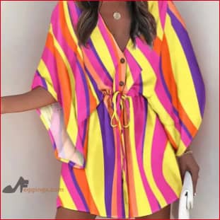 Boho Batwing Womens Mini Dress Bohemian - S / Stripe