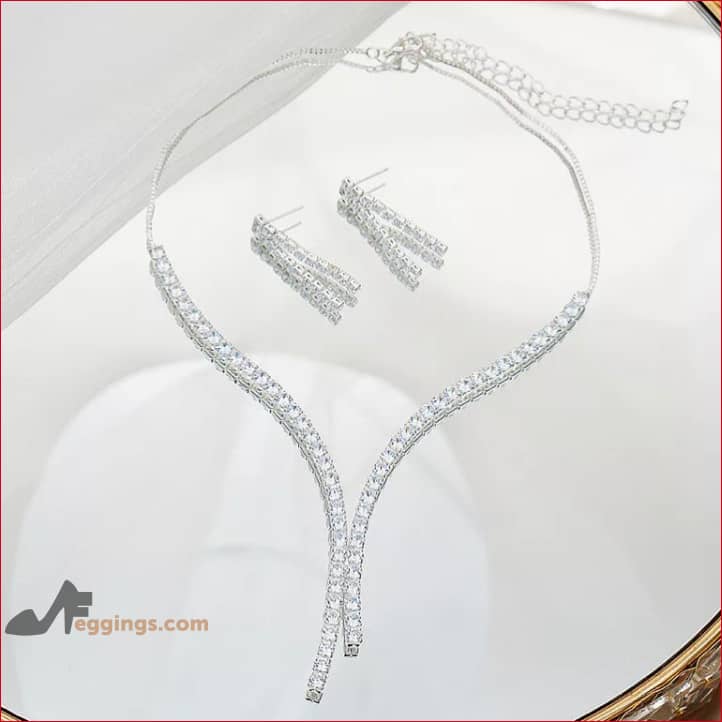 Earrings Necklace Rhinestones Set Bridal Jewelry