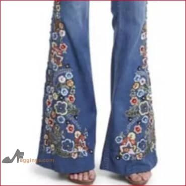 Embroidery Flowers Bell Bottom Womens Jeans