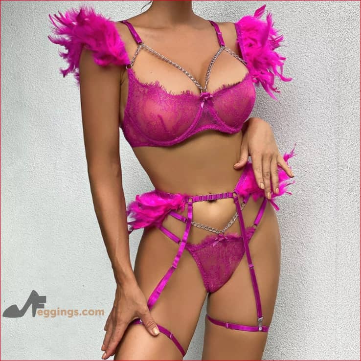 Feather Chain Bra Panties Womens Lingerie Set