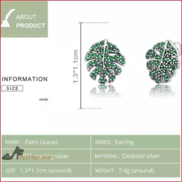 Green Leaf Stud Earrings Hypoallergenic 925 Sterling Silver